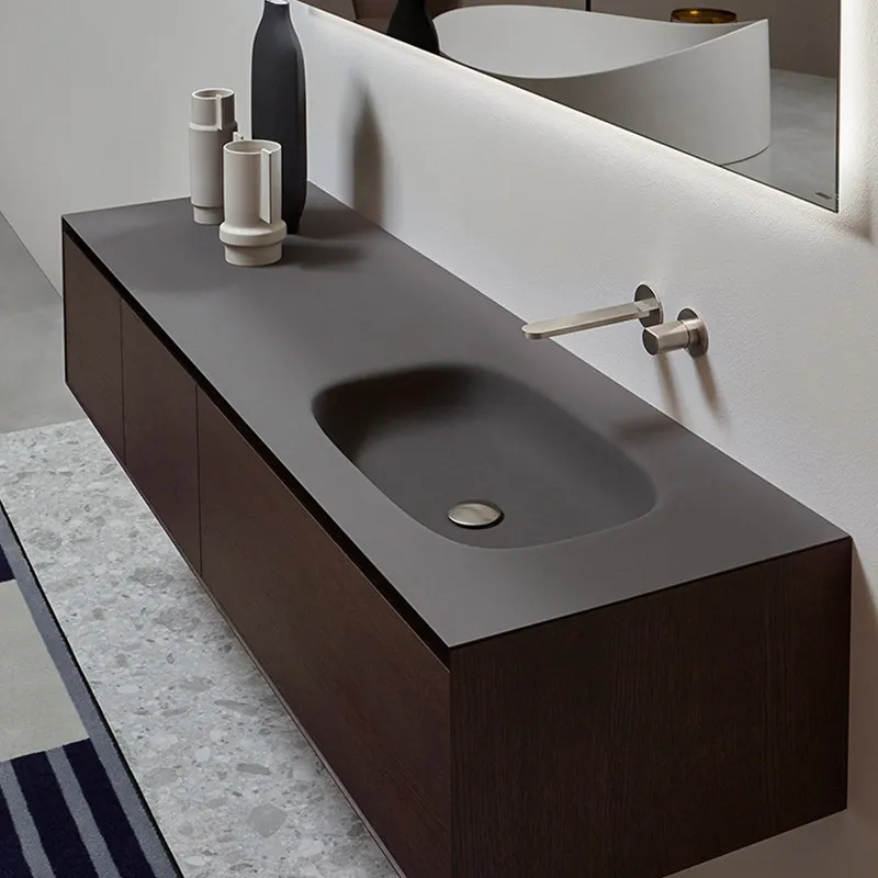 Фото Импортный комплект мебели для ванной комнаты в стиле бревна из DuPont Corian с интегрированной раковиной, также подходит для кухни, элитная мебель для ванной комнаты №4
