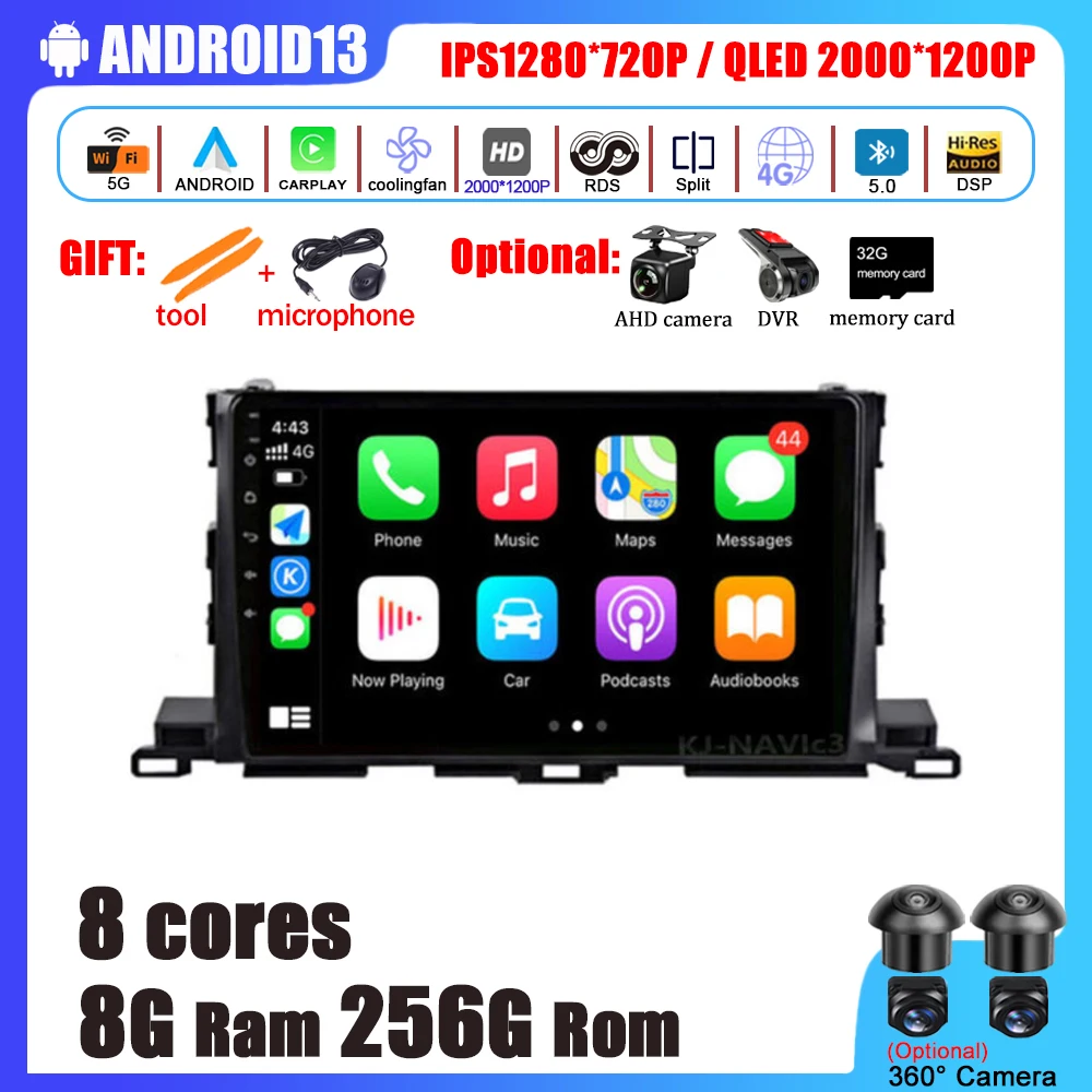 

Android 13 For Toyota Highlander Kluger 3 XU50 2013-2019 Car Radio Multimedia Player HIFI Head Unit WiFi GPS 4G LTE HDMI DSP