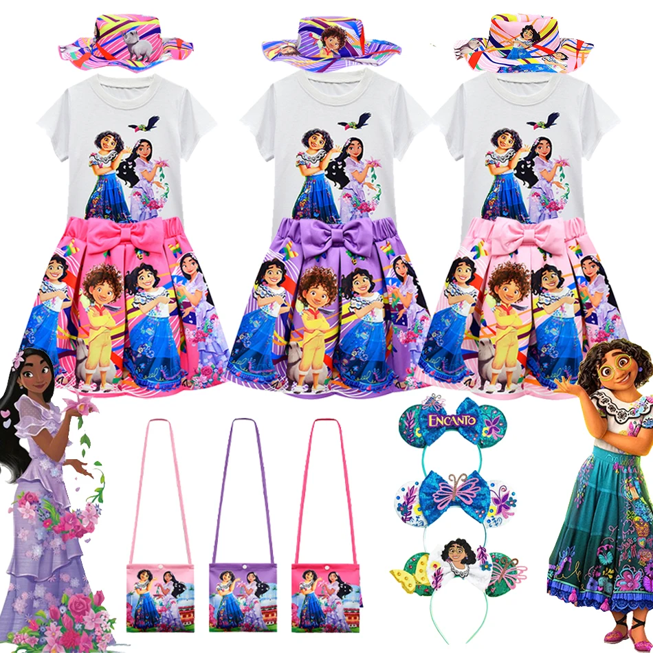 

2022 Encanto Mirabel Madrigal Cosplay Clothes Girl Dress Fancy With Hat Bag Carnival Party Halloween Princess Children's Costume