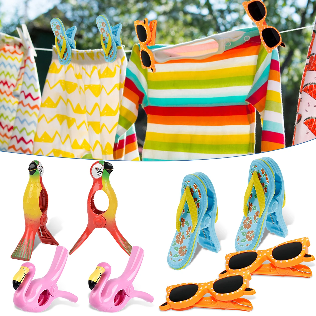 

4Pcs Beach Towel Clips Cute Mini Cartoon Clothespin Portable Reusable Chair Towel Clamps Heavy-Duty Windproof Clothes Hanging