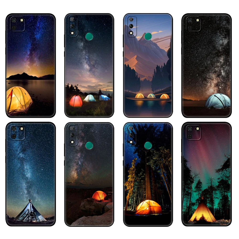 

Black tpu Case For Huawei Y9S Y6S Y8S Y5P Y7P Y8P Case For Huawei Y5 lite Prime 2018 Y6 2019 Cover Camping Nature Mountain