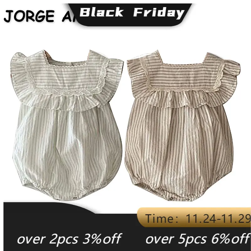 

Летний комбинезон для маленьких девочек в Корейском стиле, комбинезон с расклешенными рукавами для новорожденных, голубой светло-коричнев...