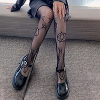 stockings tights women lolita gothic clothes mesh fishnet pantyhose sexy nylon net white black cutout pattern with hearts cute