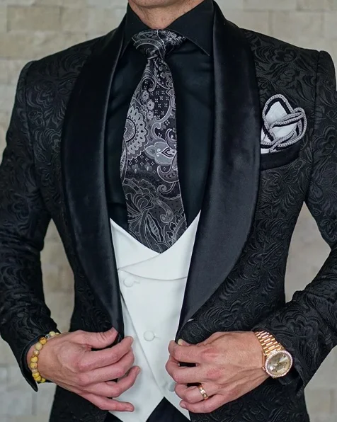 Mens Wedding Suit 2022 Italian Design Custom Made Black Smoking Tuxedo Jacket 3 Piece Groom Terno Suit For Men images - 6
