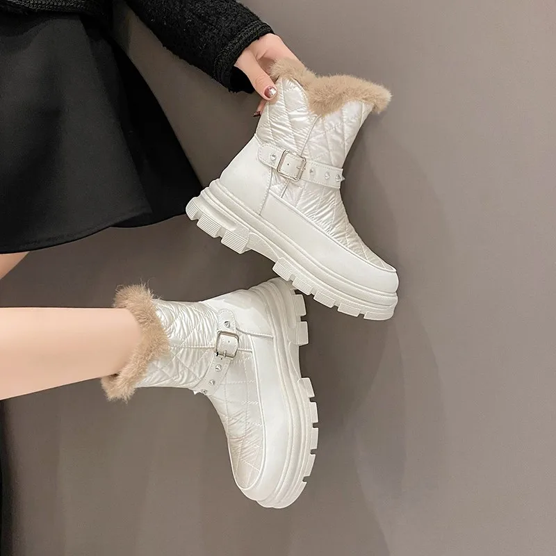 Winter Women Snow Boots Thick Plush Waterproof Shoes Fashion Woman Non-slip Thick Bottom Ankle Boots Warm Cotton Padded Shoes