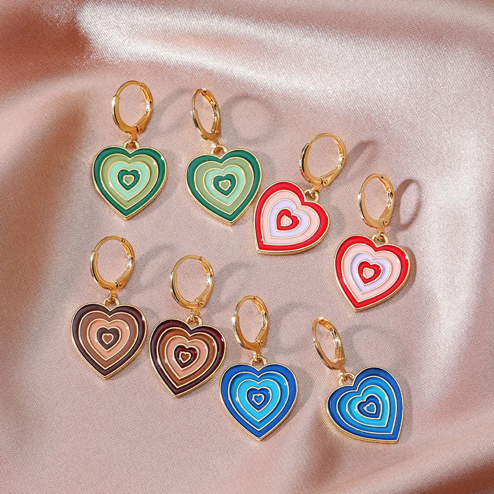 

Multi-layer Love Heart Dangle Earrings for Women Y2K Simple Design Colourful Enamel Earring Trend Party Jewelry Orecchini Donna