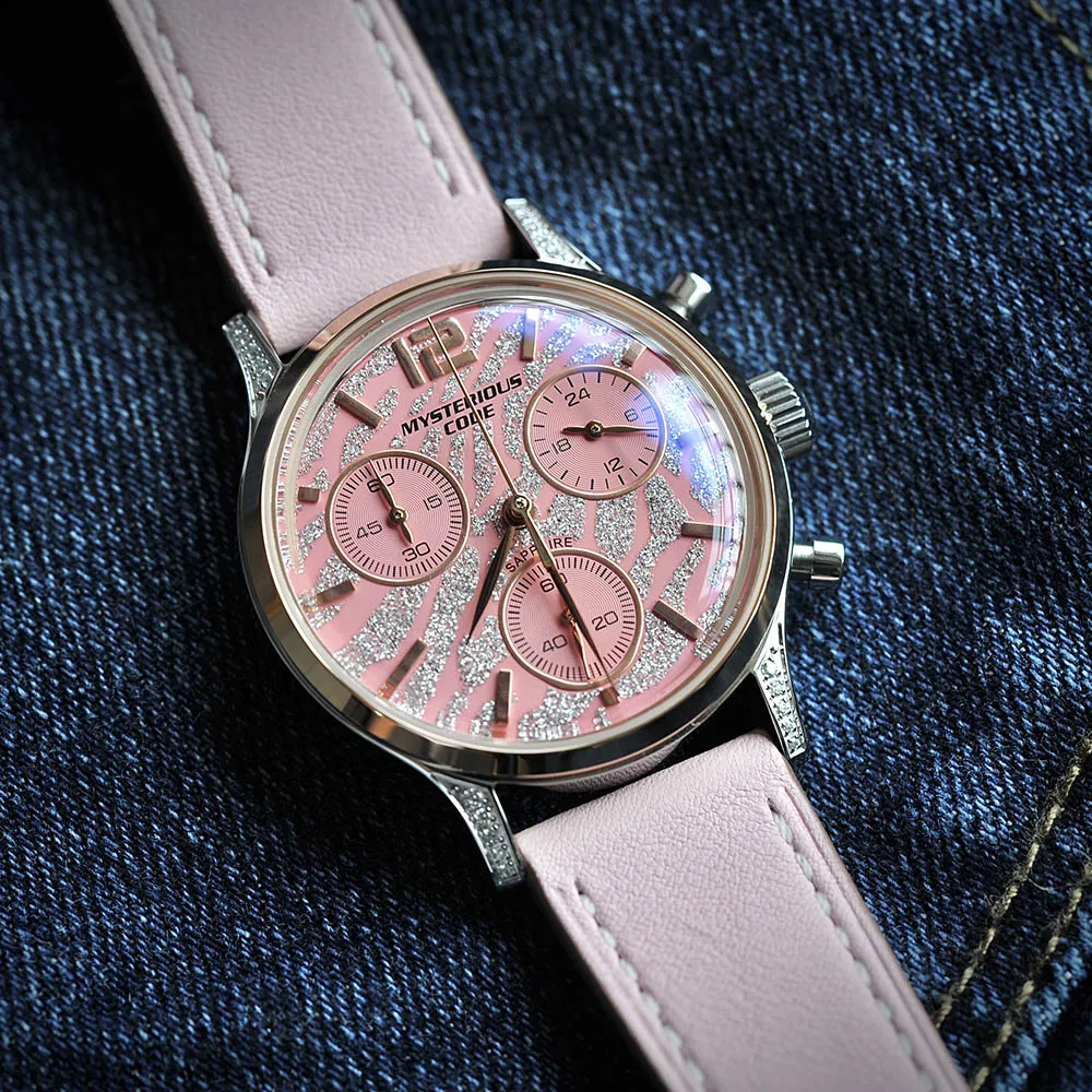 Женские кварцевые часы с хронографом и кожаным ремешком 35 мм