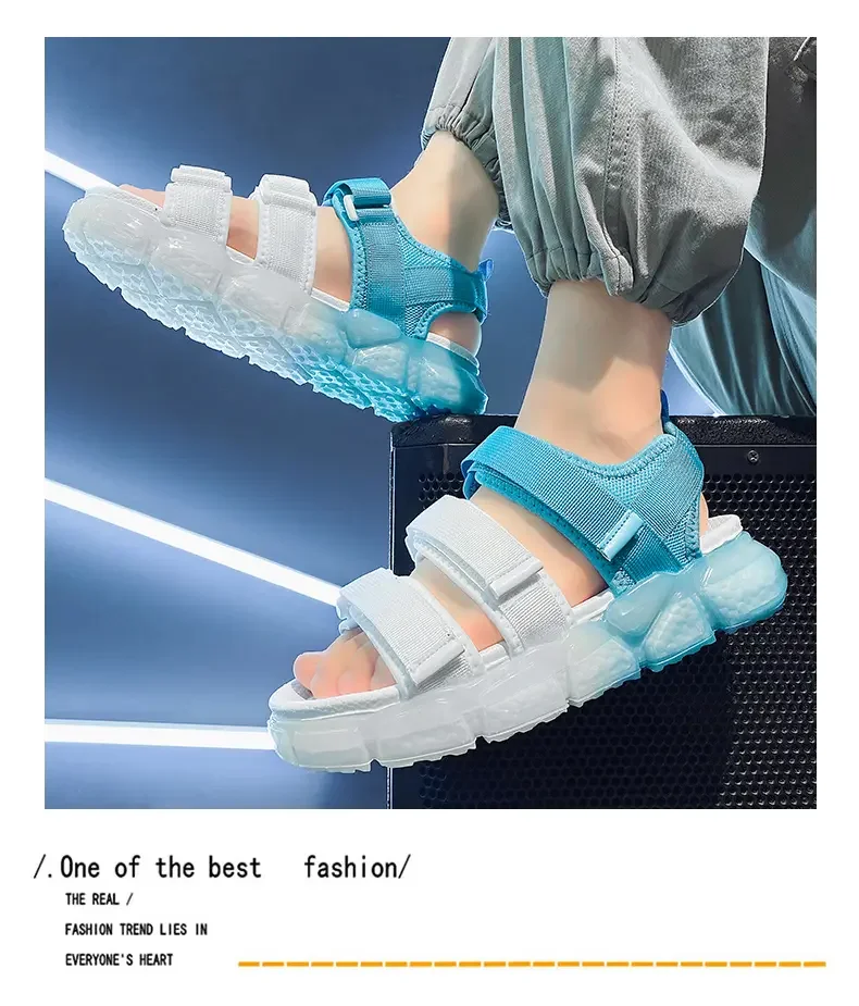 

Сандалии мужские на толстой подошве, повседневные Модные Нескользящие пляжные Босоножки с открытым носком, блокировка цветов, поглощение у...