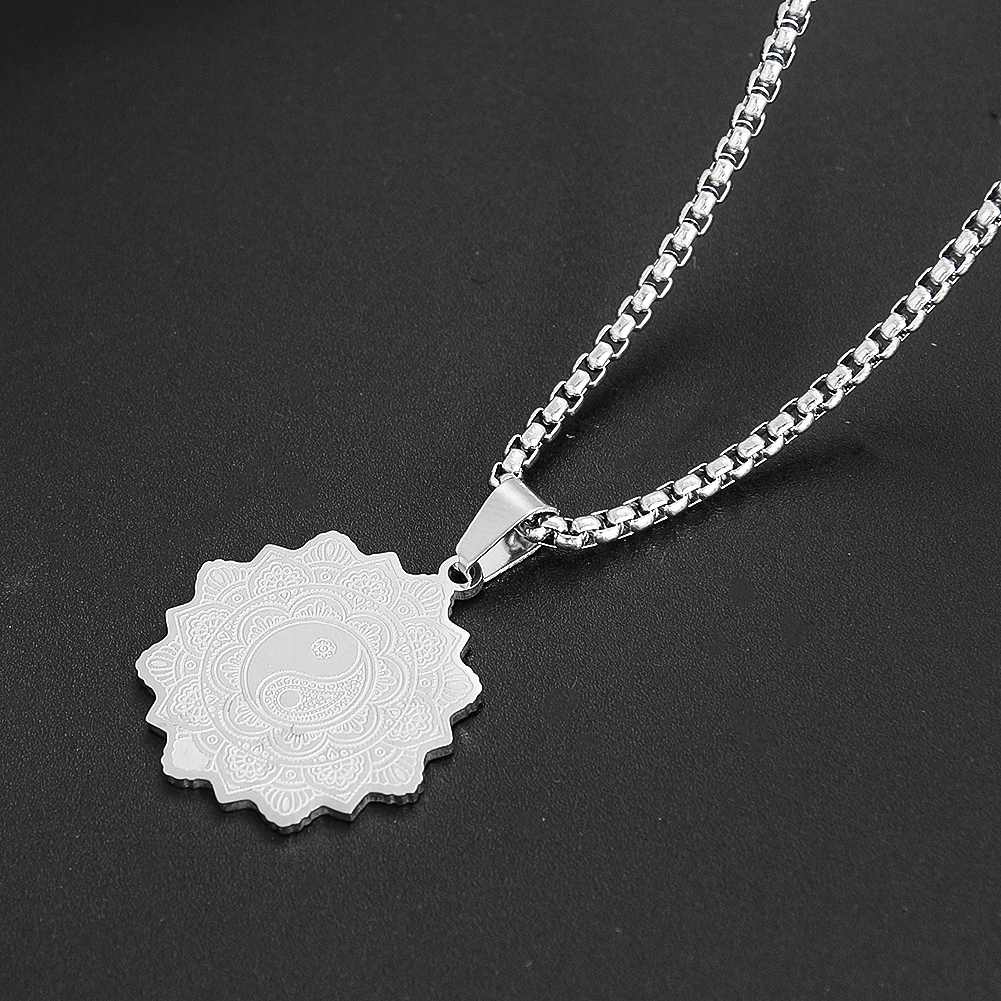 Ожерелье с рыбками и лотосом Tai Chi Bagua Yin Yang буддийский стиль нержавеющая сталь