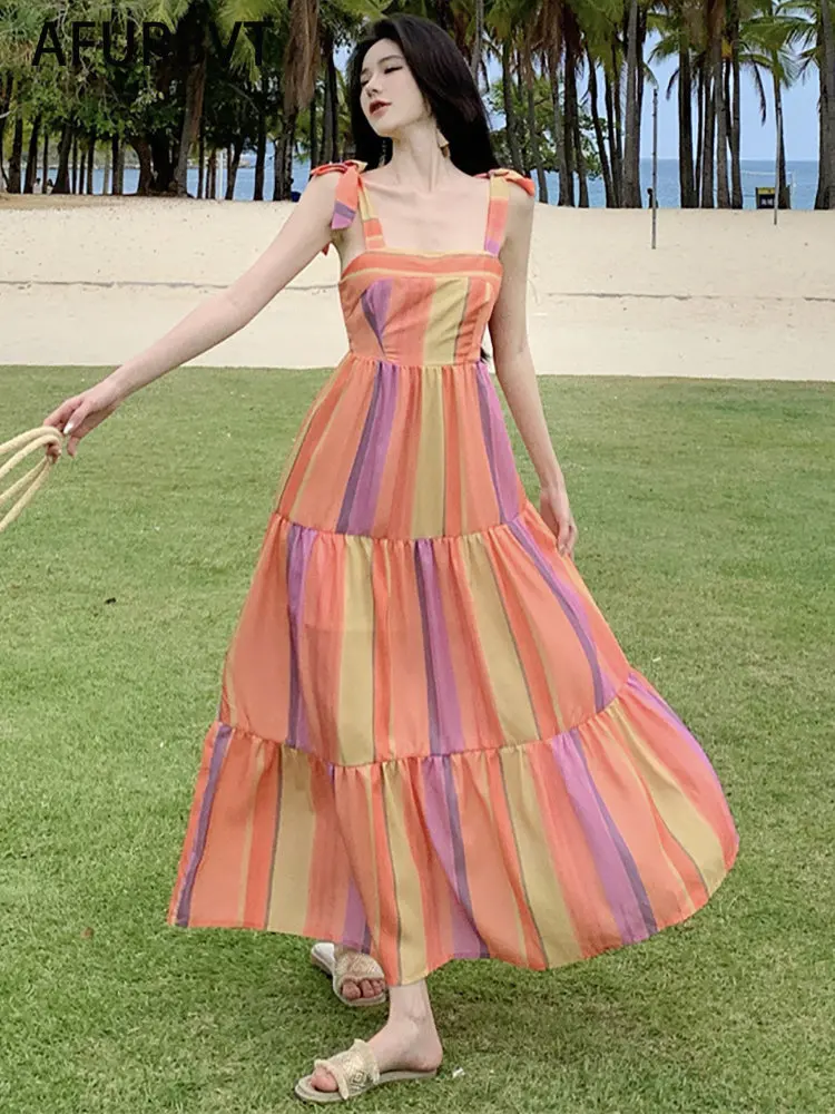 

Summer Robe 2023 Dress Women Long Party Dresses Sexy Tank Backless Stripe Spaghetti Strap Boh Maxi Female Holiday Vestidos