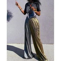 combinaison femme ropa aesthetic y2k clothessexy color blocking wide leg pants women bicolor high waist gold stamping draping