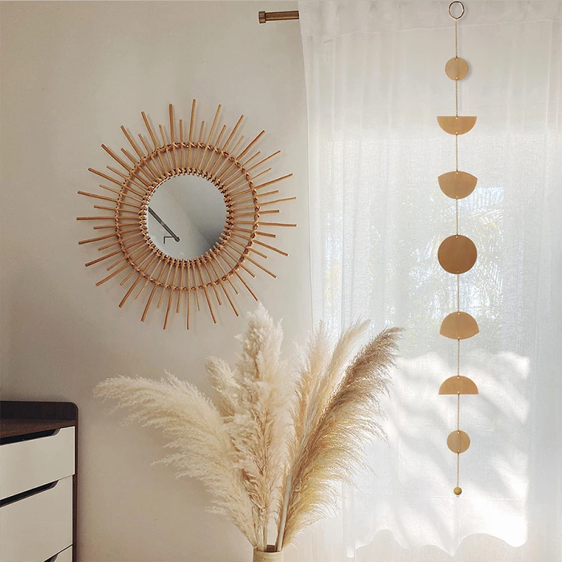 

Wooden Moon Phase Wall Hanging Star Wood Chip Pendant Wooden Creative Tassel Pendant Nordic Bohemian Pendant Wall Decoration Hot