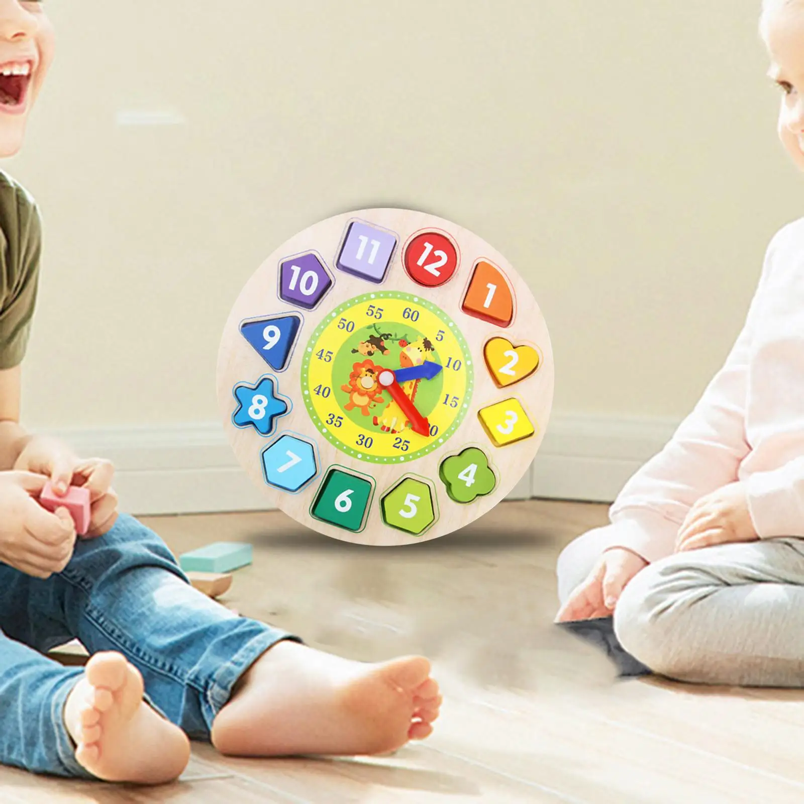 

Wooden Shape Color Sorting Clock Stacking Jigsaw Educational