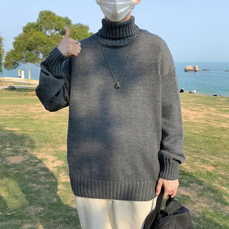 

Свитер INXYZ мужской/женский с высоким воротником, модный однотонный Повседневный пуловер оверсайз для пар, трикотажный топ, весна-осень