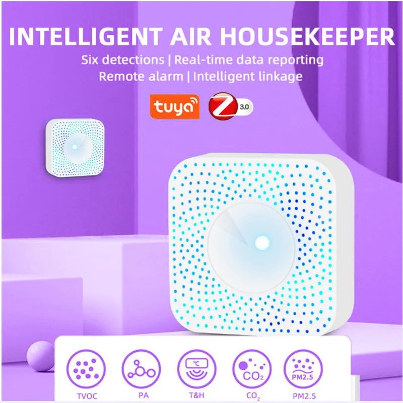Умный датчик воздуха Tuya Zigbee PM2.5 формальдегид VOC CO2 температура влажность 6 в 1