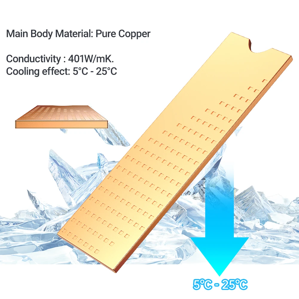 Медный радиатор M.2 с нанотермопрокладками, радиатор твердотельного диска NVMe NGFF из чистой меди для ноутбука и настольного компьютера