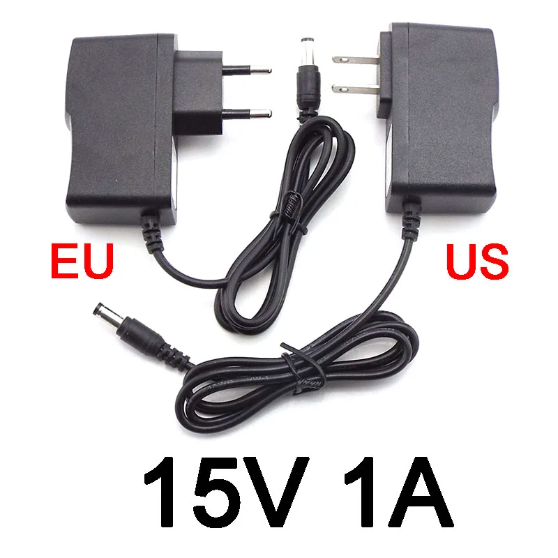 

15V 1A 1000ma AC DC Power supply Adapter plug 15 volt Converter For LED Strip Light CCTV Charger Switch 5.5mmx2.5mm US/EU
