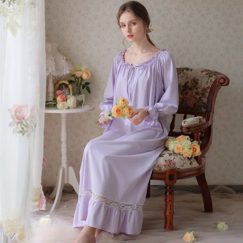 Long sleeve nightdress women's spring long dress lovely court sweet princess style pajamas autumn long loose large size home