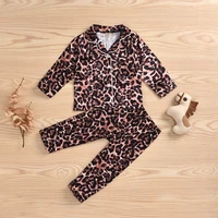 spring and autumn long sleeve cardigan stand collar leopard baby set homewear boys and girls pajamas set pajama set pajama set