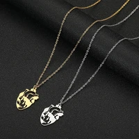 stainless steel hollow out womens face heart necklace gold plated lover
