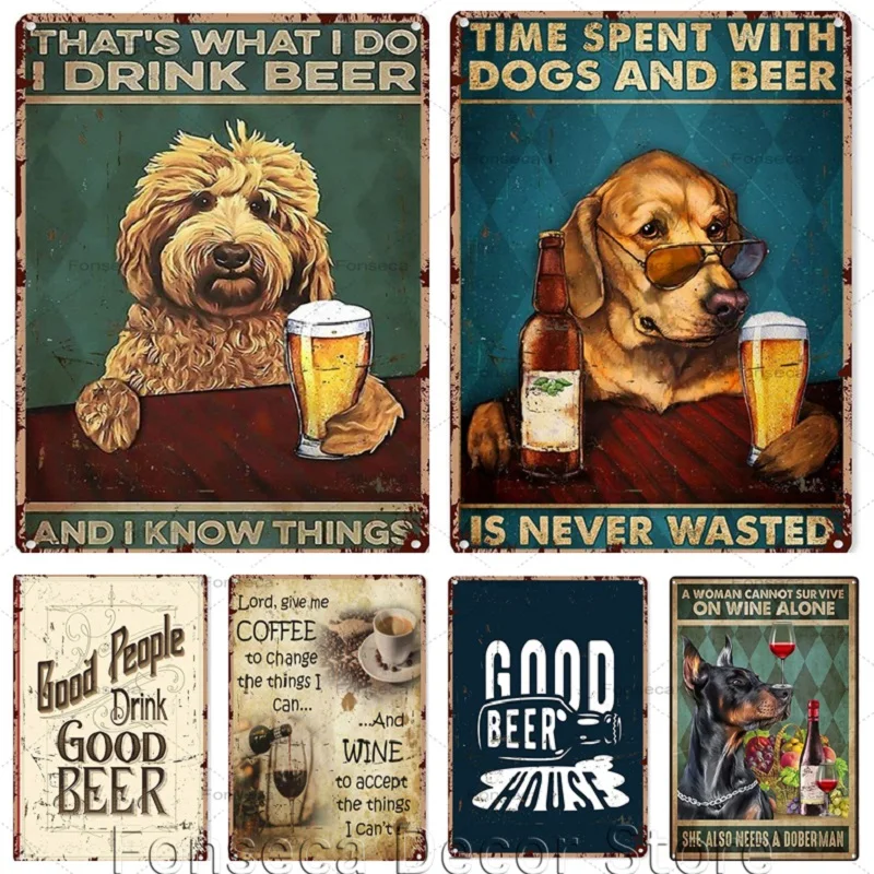 

Винтажные жестяные знаки в виде собаки, пива, красного вина, паба, бара, мужская пещера, украшение, искусство на стену, металлические табличк...