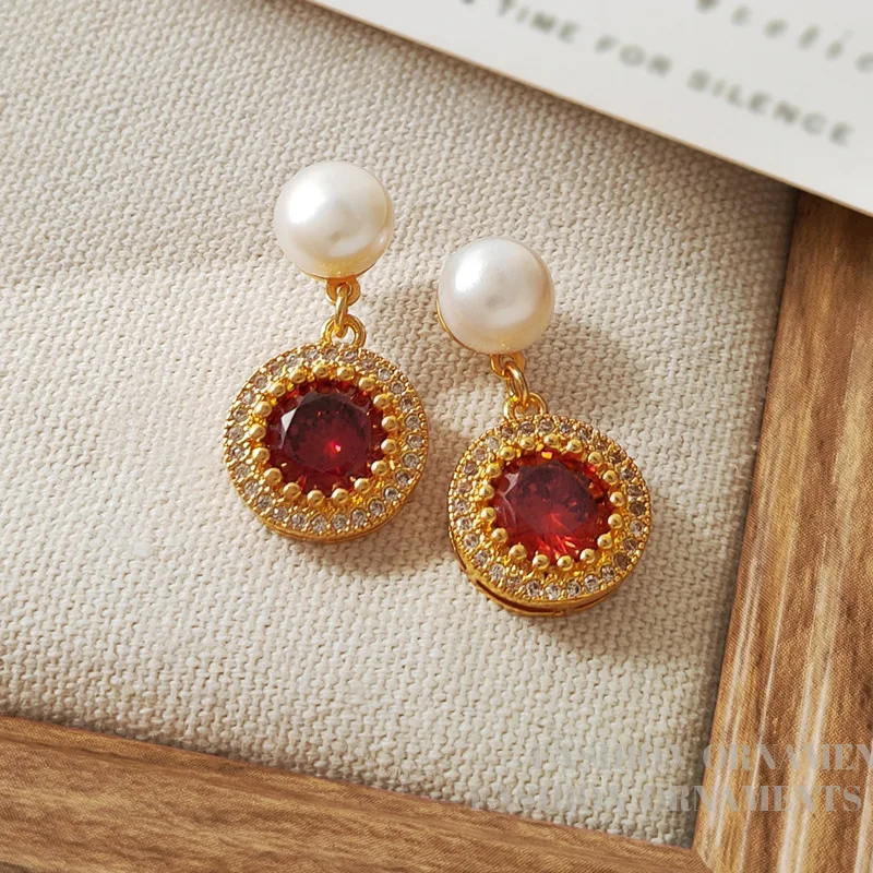 Французский стиль S925 Серебряные иглы Женские элегантные винно-красные