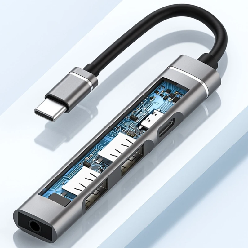 20CB Концентратор 4 в 1 Док-станция-удлинитель USB C TypeC с адаптером 2USB2.0 +3 5 мм
