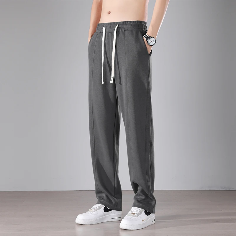 

Men's Straight Casual Wide Leg Pants Korean Loose Knit Stretch Sweatpants Fashion Streetwear Drawstring Joggers Trousers