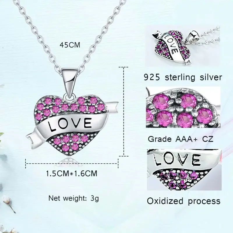 TONGZHE Valentine Day Gift 925 Sterling Silver Heart Pendant Necklaces Rosy Love Charm Necklace Mail Jewelry for Women Collars