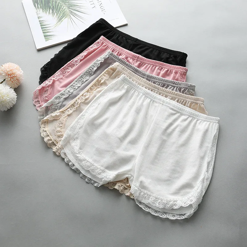 

Women Summer Side Lace Safety Shorts Solid Sweet Loose Elastic Short Pants Ladies Anti-walking Boxer Briefs Security Bottoms
