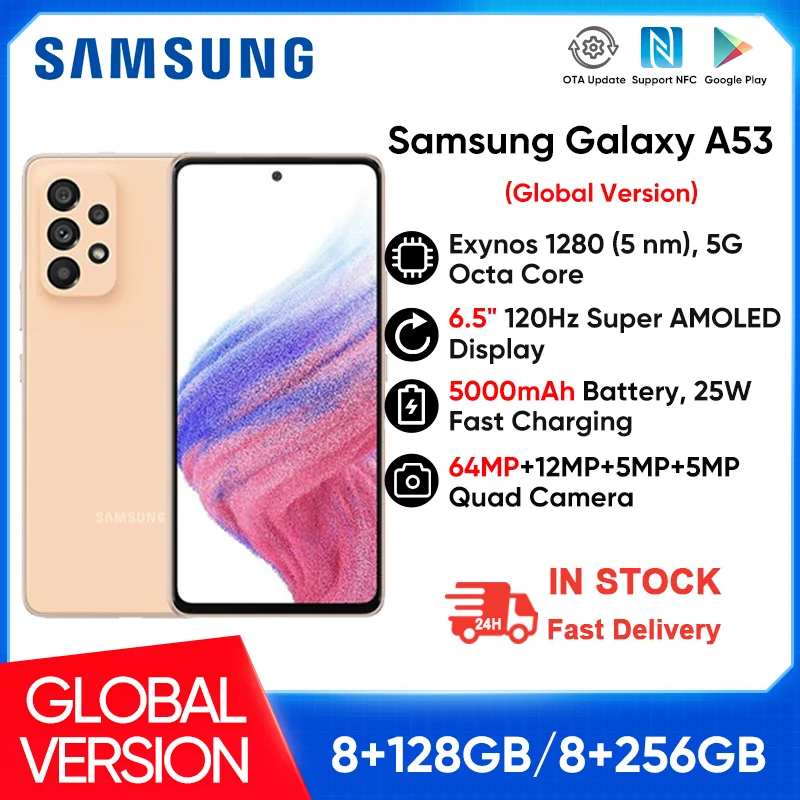Оригинальный Samsung Galaxy A53 5G Exynos 1280 Super AMOLED 120 Гц 5000 мАч 25 Вт Быстрая зарядка Android 12