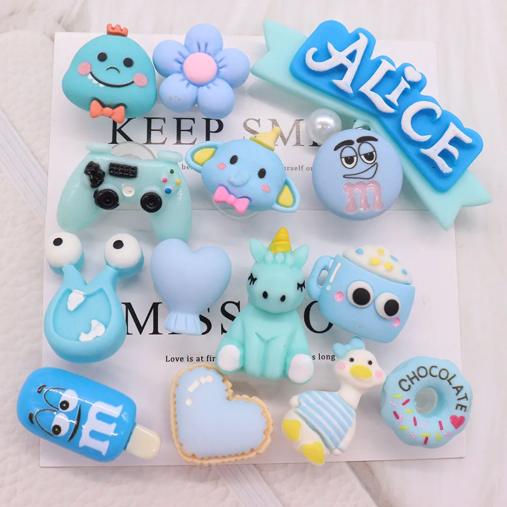 

1-14Pcs Resin Shoe Charms Blue Cute Elephant Duck Flower Donut Buckle Clog Decorations Fit Wristbands Croc Jibz Kids Party Gift