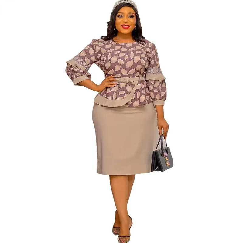

Skirt Two Piece Set African Dresses for Women 2022 New Clothing Office Lady Print Elegant Party Tops Sexy Outfit African Clothes