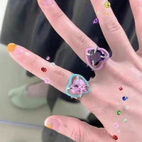 y2k jewelry candy color peach heart ring for women fashion vintage punk geometric korean charm ring 90s aesthetic gift