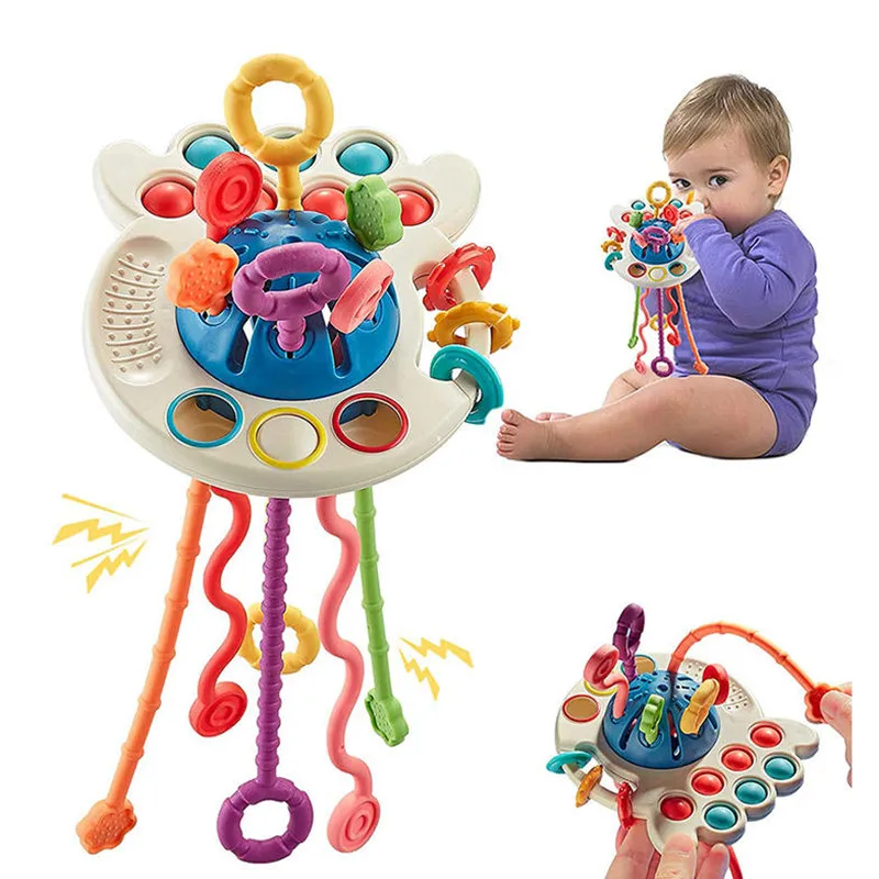 Montessori Sensory Toys Silicone Pull String Toys Baby Activity Motor Skills Development Educational Toy for Babies 1 2 3 Years images - 6