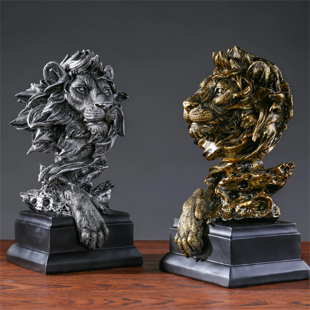 

New Lion Statue Vintage Animal Imitation Bronze Lion Head Resin Crafts Living Room Porch Office Home Decoration Modern Art