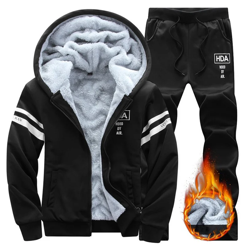 

2023 Tracksuit Men Winter Sporting Slim Fit Warm Thickened Sportswear Hooded Sweatsuit Two Piece Running Fitness Men Casual Set