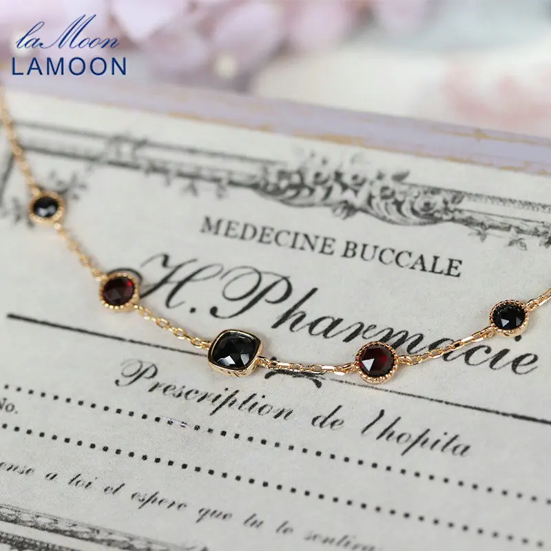 

LAMOON Gemstone Bracelets For Women Natural Garnet Agate Bracelet 925 Sterling Silver Gold Vermeil Vintage Luxury Jewelry HI003