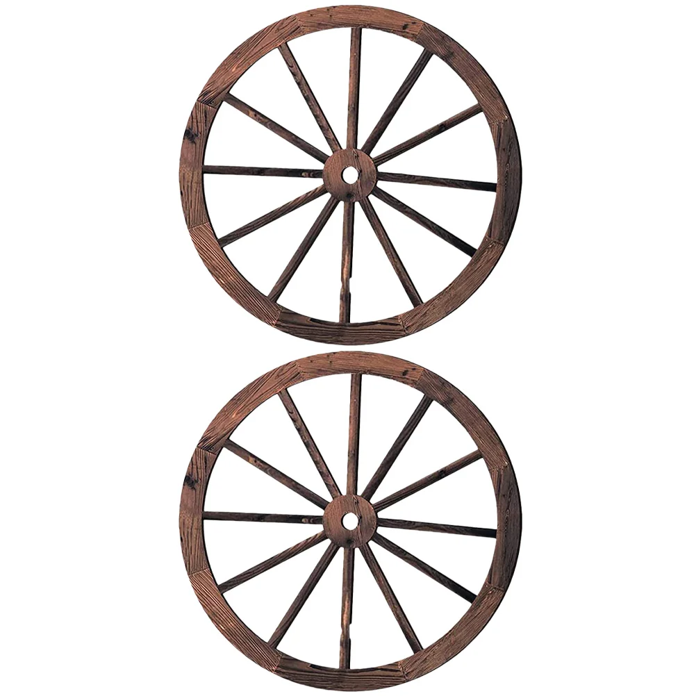 

2 Pcs Wooden Wheel Decoration Wagon Decorative Vintage Wall Home Carriage Hanging Garden Office Living Room