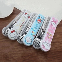sanrio hello kitty doraemon cartoon stainless steel spoon fork chopsticks portable suit cute kid cutlery set girl birthday gift
