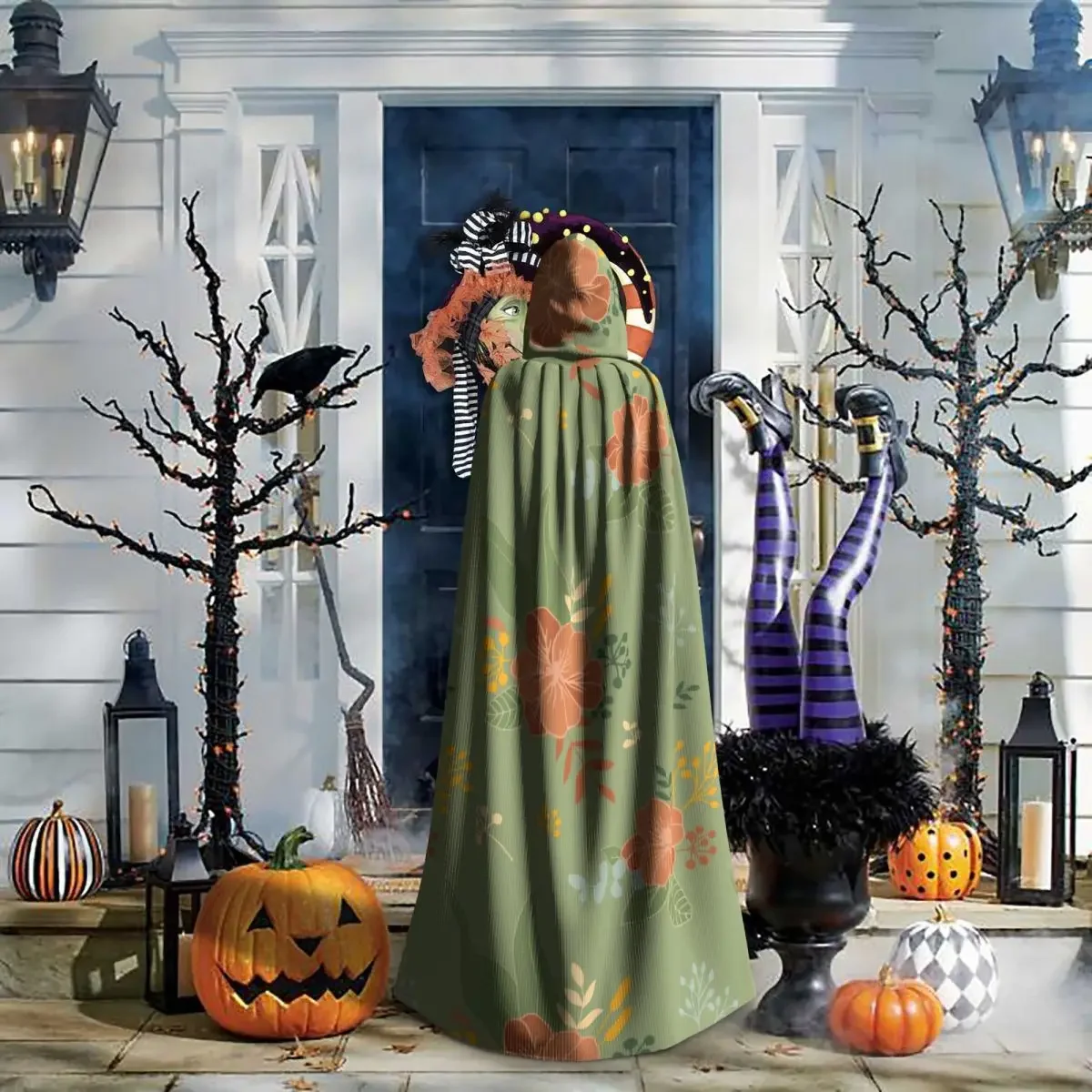 Винтажная Цветочная бесшовная накидка с капюшоном для взрослых средневековый