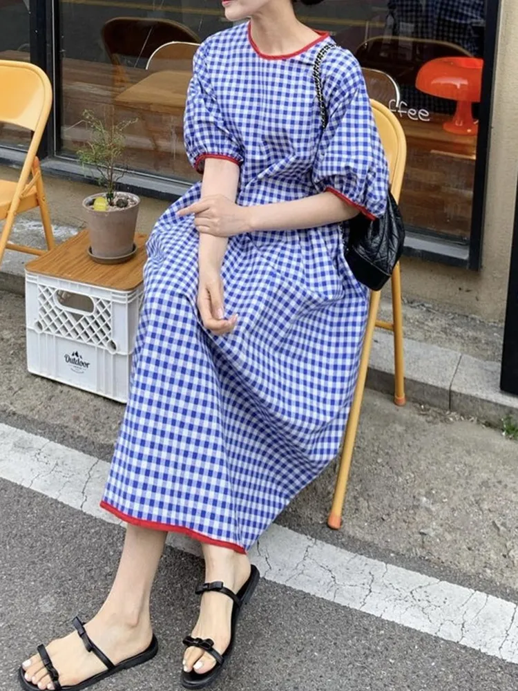 Женское винтажное плиссированное платье повседневное длинное клетчатое в