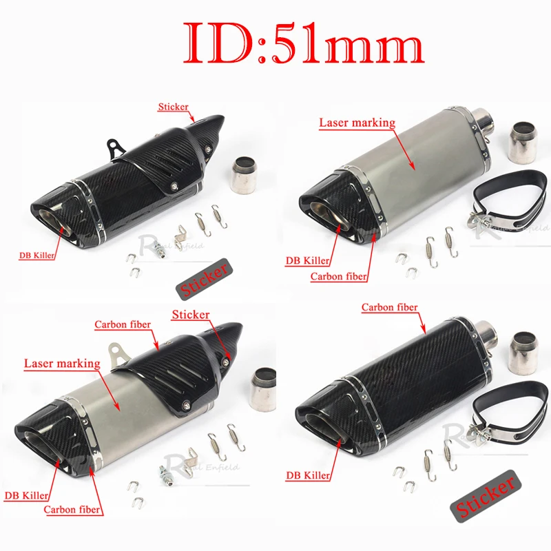 

51mm Universal Motorcycle Exhaust Muffler Pipe DB Killer akrapovic For PCX Nmax 155 125 CBR250 CB400 Cbr250RR R25 R3 Escape Moto