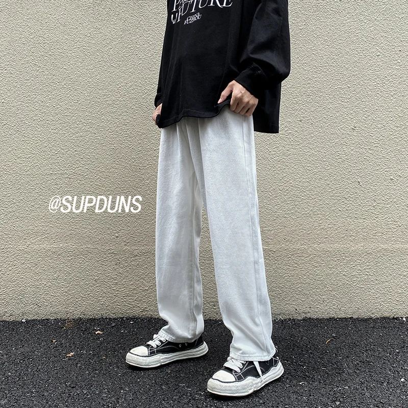 M-5XL Plus Size Jeans Men Fashion Blue White Black Baggy Jeans Men Streetwear Hip Hop Loose Straight Denim Pants Mens Trousers