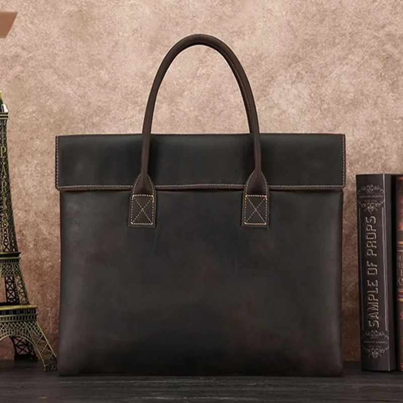 Genuine Leather Men's Executive Briefcase Bag Luxury Handbag Male Business Laptop Bag Vintage High Capacity Man Tote Bag