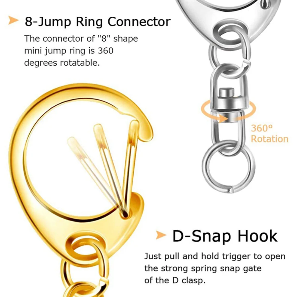 10Pcs Key Ring With Chain D Snap Hooks Split Keychain Connector Metal Key Ring With Open Jump Ring For DIY Crafts Jewelry Making