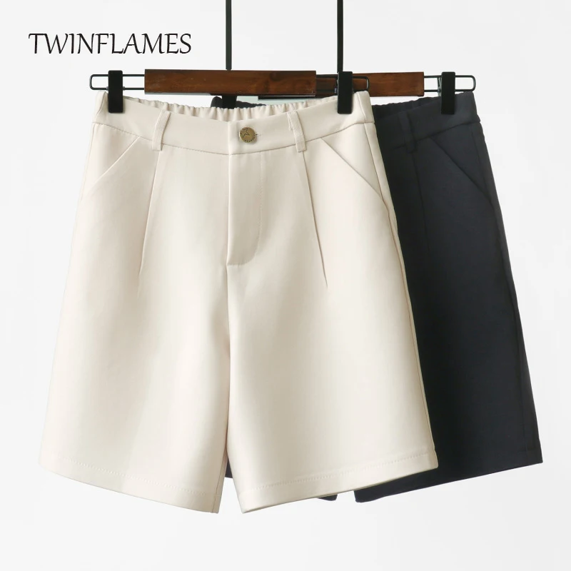 

TWINFLAMES Suit Shorts Women 2022 High Waist Loose Wide Leg Summer Shorts Button Pockets Straight Shorts Ladies Five-point Pants