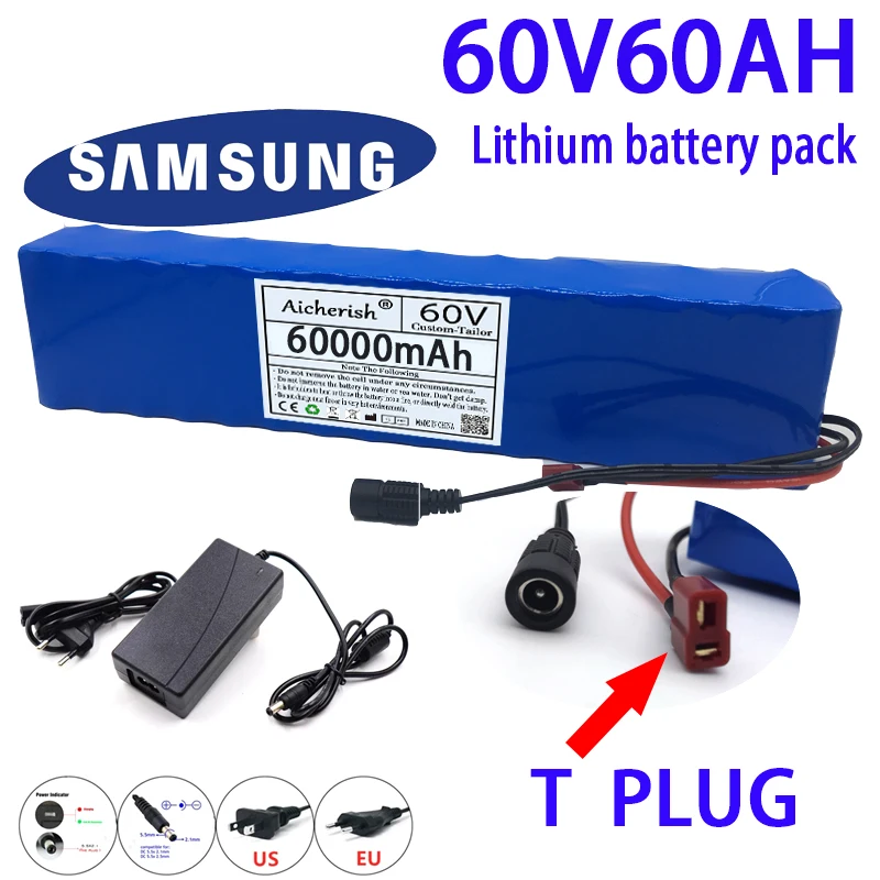 

New Scooter 60V 60000mAH Electric Bike 60Ah 16S2P 18650 Lithium Ion E-Bike Battery Pack With BMS + 67.2V Charger