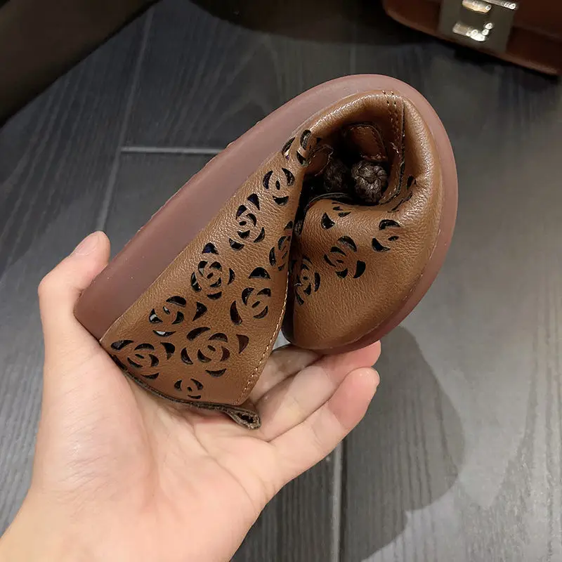 elegant flat shoes women's summer cutout loafers ladies leather moccasins woman slip ons mother green flats shoes free shipping