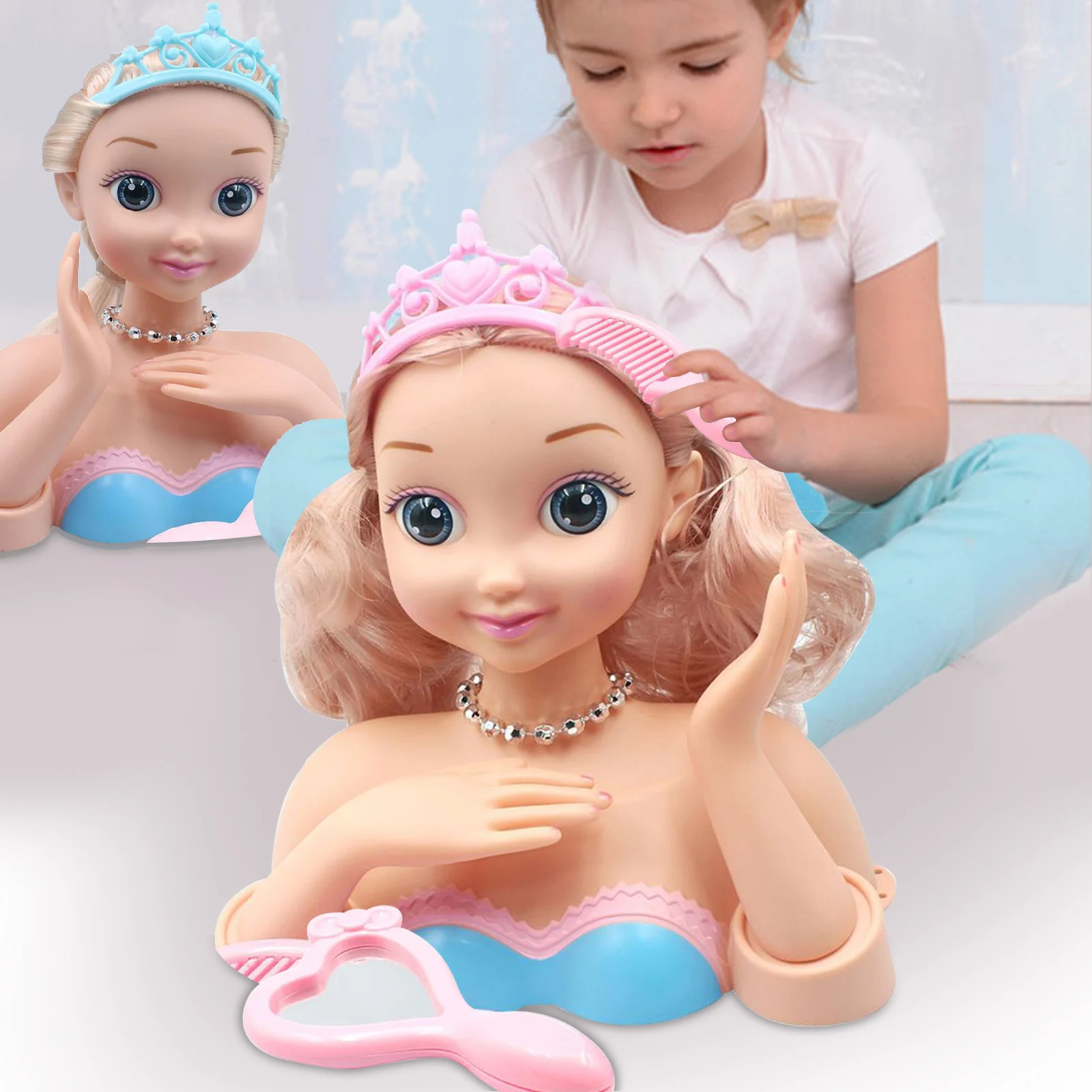 

Rapunzel Head Styling Doll Blonde Hair Styling Head Doll For Girls Styling Dressing Head Pretend Play Set Hair Styling Head